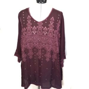 Johnny Was purple embroidered top